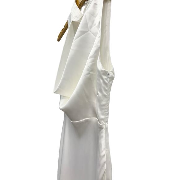 Lulus Gorgeous Vow White Satin Mock Neck Cowl Mermaid Maxi Dress size XS NWT - Picture 5 of 8